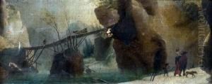 Paesaggio Montuoso Dell'italia Settentrionale Con Ponticello Paesaggio Montuoso Dell'italia Settentrionale Con Ponticello