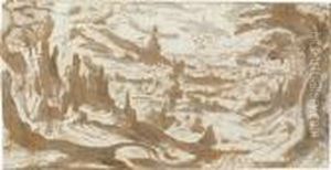 Bergige Landschaftmit Einer Festung Im Hintergrund by Lodovico Pozzoserrato (see Toeput, Lodewijk)