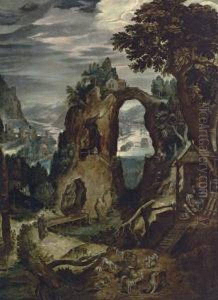 A River Landscape With A North Italian City, Possibly Verona, In The Distance - view 1