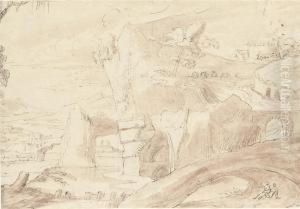 A Mountainous Landscape With Ruins, Figures Sheltering In The Foreground by Lodovico Pozzoserrato (see Toeput, Lodewijk)