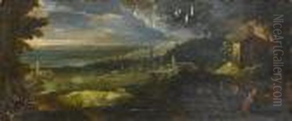 The Rest On The Flight Into Egypt In Anextensive Landscape by Lodovico Pozzoserrato (see Toeput, Lodewijk)