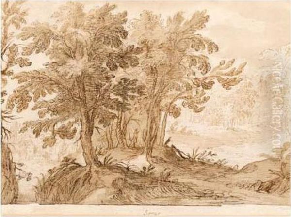 Woodland Scene With Buildings In The Distance - view 1