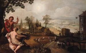 A Harvest Landscape With Ceres - An Allegory Of Agriculture by Lodovico Pozzoserrato (see Toeput, Lodewijk)