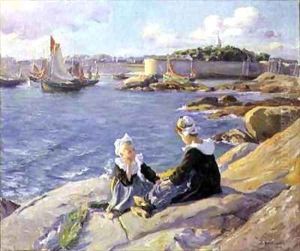 Breton Girls by the Harbour Concarneau by Alfred-Victor Fournier