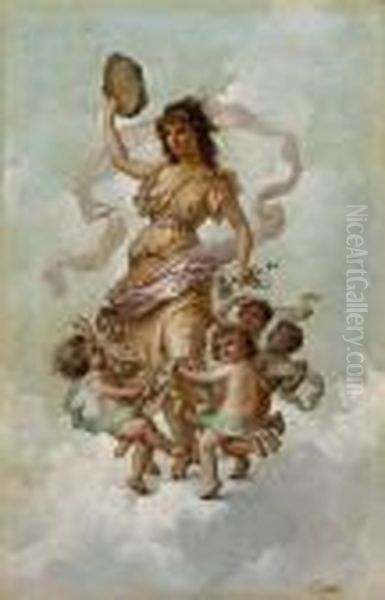The Muse Of Music With Dancing Putti - view 1