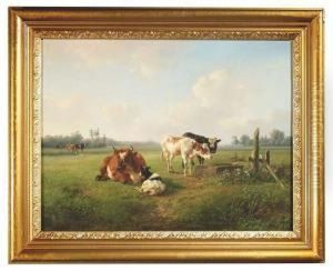 Wide Meadow With Cows At A Feeding Through by Jan Bedijs Tom