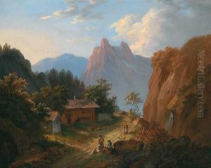 Mountain Landscape With Resting Hikers by Matthias Rudolf Toma