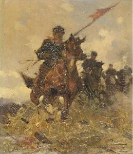 "lancieri Italiani Alla Conquista Di Una Postazione Austriaca"
 Cm. 33x29
