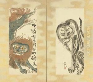 Tiger And Lion-dog by Keisen Tomita