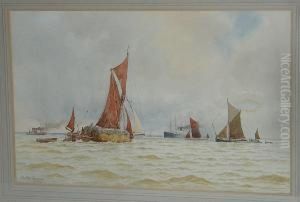 A Hay Barge And Other Vessels In A Breeze by William Stephen Tomkin
