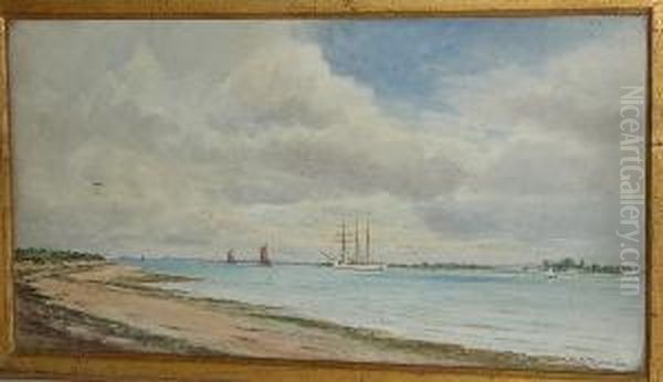 A Three-masted Ship And Sailing Barges On The Blackwater Estuary, Essex - view 1