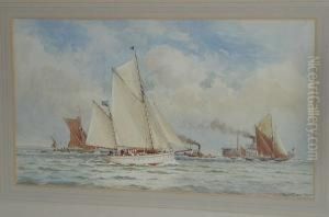 The Two-masted Sailing Yacht 'alpha' And Other Craft In A Breeze by William Stephen Tomkin