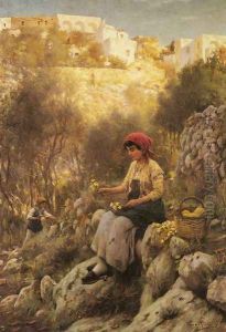 Young Girls Picking Flowers