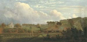 A Kitchen Garden Traditionally 
Identified As In Hampstead, A House And Outbuildings Beyond by William Tomkins