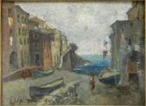 Scorcio Di Paese Con Figura by Adolfo Tommasi