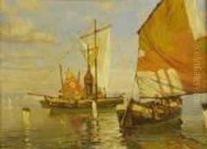 Marina Con Barche A Vela In Primo Piano by Adolfo Tommasi