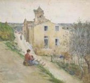 Scorcio Di Paese Con Contadini by Adolfo Tommasi