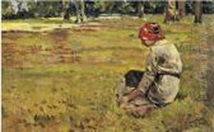 Contadinella Sul Prato by Angiolo Tommasi