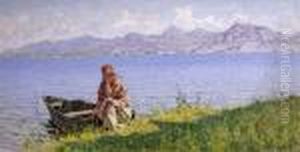 Contadinella Sullo Scorcio Di Lago Di Massaciuccoli by Angiolo Tommasi