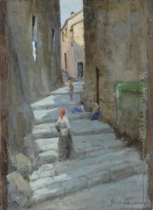 Vicolo Con Figure by Gino Tommasi