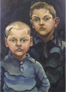 Portret Jongens Gerbrands (recto); A Charcoal Sketch Of Threechildren (verso) by Charley Toorop