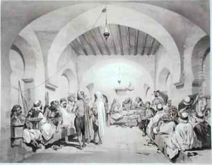Cafe du Divan Algiers by Eugene Napoleon Flandin