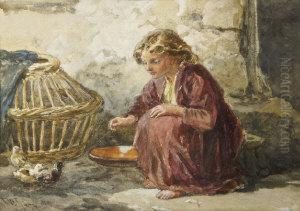 Young Girl Feeding Chicks