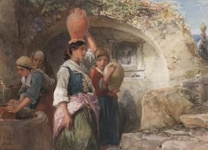 Spanish Girls Collecting Water From A Well by Francis William Topham