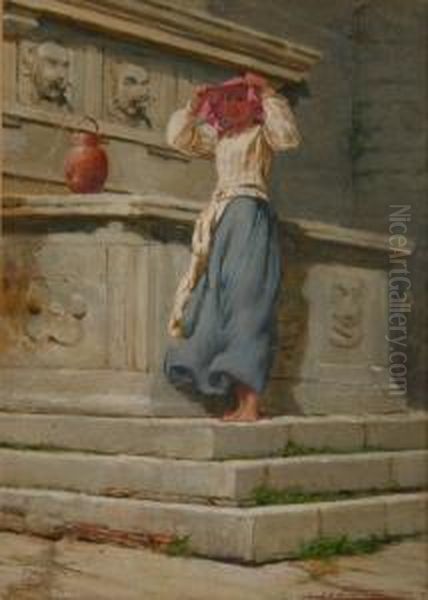 Portrait Of A Lady At A Fountain - view 1