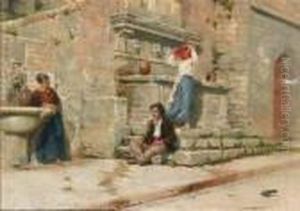 At The Fountain by Frank William Warwick Topham