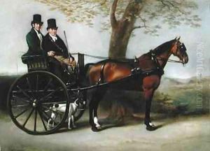Two Gentlemen in a Gig drawn by a Bay Cob on the way to shoot with their Pointer by William Edward Frost
