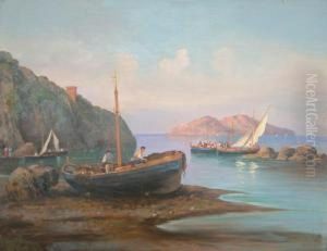 Barche Di Pescatori Sullo Sfondo Di Procida by Francesco Saverio Torcia