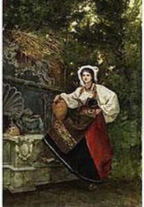 Junges Madchen In Italienischer Tracht Vor Einem Brunnen by Francesco Saverio Torcia