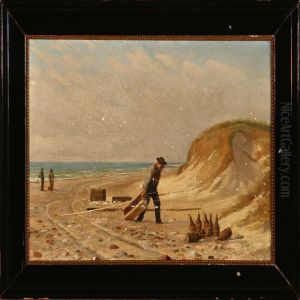 Fishermen At Harboore Beach, Denmark by Wenzel Ulrik Tornoe