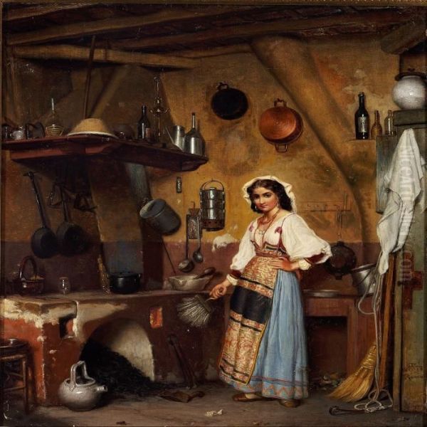Kitchen Interior With An Italian Woman - view 1