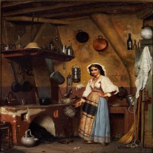 Kitchen Interior With An Italian Woman