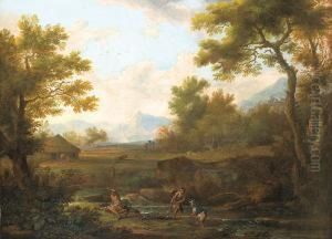 Pecheurs Pres D'une Riviere Dans Un Paysage by Bartolomeo Torreggiani