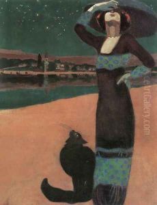 Slim Woman with a Cat 1913 by Geza Farago