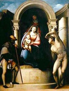 The Virgin and Child with St Anne between St Roch and St Sebastian by Sebastiano Florigerio