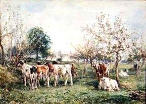 Calves in a Cherry Orchard by Mark Fisher