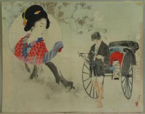 Der Junge Rikschafahrer Denkt An Seine Freundin, Japan, Um 1880 by Mizuno Toshikata