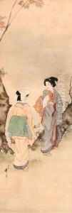 Beauties Under Blossoming Cherry Trees by Mizuno Toshikata