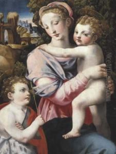 Madonna Col Bambino E San Giovannino Con Paesaggio Sullo Sfondo by Michele di Ridolfo del Ghirlandaio (see Tosini)