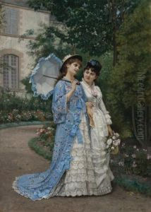 A Garden Stroll by Toulmouche Auguste