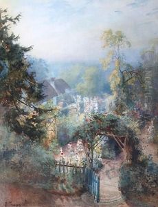 Cottages And Gardens At Glan Conwy by Samuel Towers