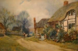 Two Horses On A Road Through The Pretty Village Of Welford On Avon by Samuel Towers