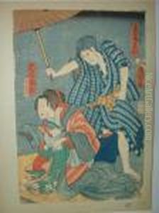 Scenes Du Theatre Kabuki by Utagawa Toyokuni Iii