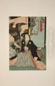 Man Kneeling Before A Hawk-decorated Screen by Utagawa Toyokuni Iii
