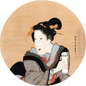 Beauty In A Round Window by Toyokuni