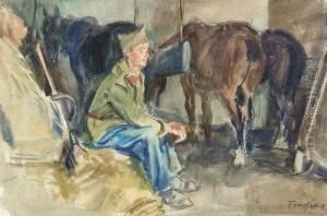 Zwei Soldaten Bei Der Rast In Einem Stall. by Friedrich Eduard Traffelet